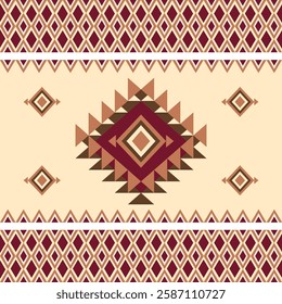 Brown and red ethnic boho seamless pattern. Tribal pattern. African, Navajo, or native American patterns. Ethnic ornament. Aztec style. Tribal motif. Idea for elaborate borders.