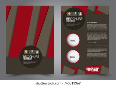Brown and red flyer template design. Brochure abstract background for business, education, presentation, advertisement. Corporate identity style concept. Editable vector illustration.