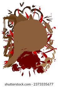 Brown and red graffiti speech bubble on white background. Abstract modern Messaging sign street art decoration, Discussion icon performed in urban painting style.
