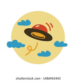 Brown and red hat flying on the  sky with blue cloud