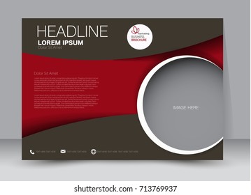 Brown and red landscape wide flyer or brochure template. Billboard abstract background design. Business, education, presentation, advertisement concept. Vector illustration.