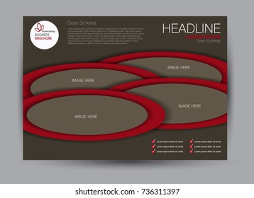 Brown and red landscape wide flyer or brochure template. Billboard abstract background design. Business, education, presentation, advertisement concept. Vector illustration.