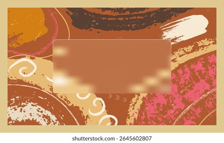 Brown Red Orange Beige Artistic Background with Glass Rectangle