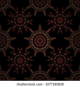 Brown, red and orange seamless background flower ornament pattern. Abstract arabesque background for greeting card, presentation or wedding invitations. Traditional vector gothic damask background.