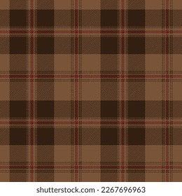 Brown and red tartan plaid. Scottish pattern fabric swatch close-up. 