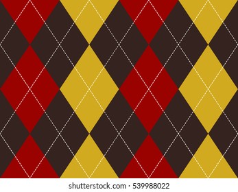 Brown red yellow argyle seamless pattern. Flat design. Vector illustration.