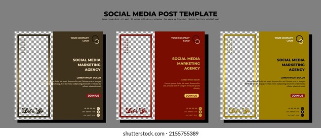 Planilla de publicación de medios sociales de vectores rojos y amarillos marrones, ilustración de arte vectorial y texto, diseño simple