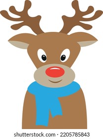 brown reindeer in blue scarf, christmas vector element