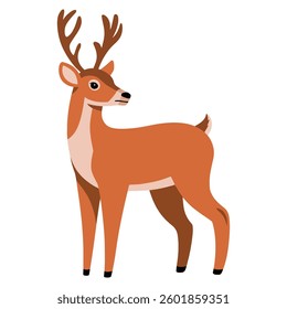 Brown reindeer illustration on a white background. Ideal for wildlife, nature, and winter themed designs.