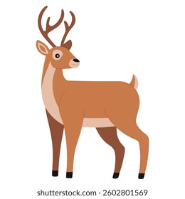 Brown reindeer illustration on white background. Simple vector design, ideal for wildlife, nature, and holiday themed projects.