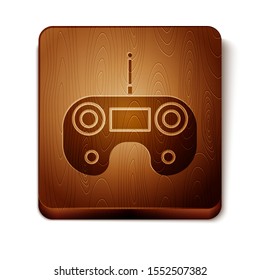 Brown Remote control icon isolated on white background. Wooden square button. Vector Illustration