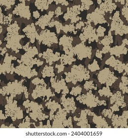 Brown Repeated Abstract Graphic Pattern. Green Camouflage Seamless Pattern. Khaki Repeated Color Graphic Art. Beige Seamless Creative Vector Backdrop. Camouflage Fabric Camoflage