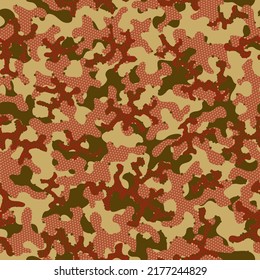 Brown Repeated Army Vector Wrapping. Camouflage Paint Khaki Camouflage Seamless Pattern. Beige Seamless Color Graphic Texture. Autumn Seamless Halftone Graphic Wallpaper. Camoflage