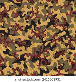 Brown Repeated Artistic Vector Wallpaper. Khaki Seamless Army Graphic Texture. Autumn Camouflage Seamless Pattern. Desert Repeated Fashion Vector Art. Camouflage Man Camoflage