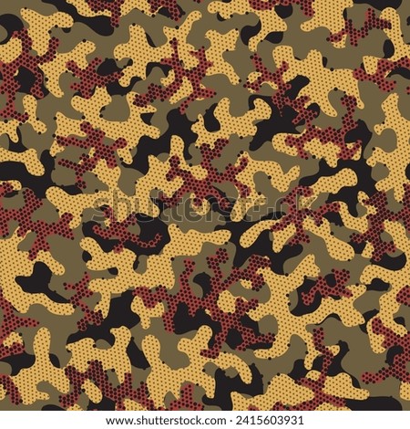 Brown Repeated Artistic Vector Wallpaper. Khaki Seamless Army Graphic Texture. Autumn Camouflage Seamless Pattern. Desert Repeated Fashion Vector Art. Camouflage Man Camoflage