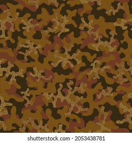 brauner, wiederholter Vektorhintergrund. Beige, mehrfach dotierte Grafiken. Herbst nahtlose monochrome Grafikkamera. Camouflage Hintergrund Khaki Camouflage Nahtloses Muster. Dunkel