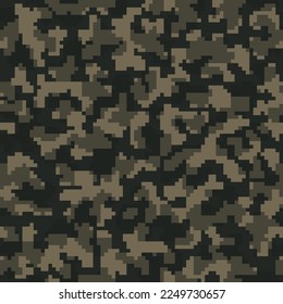Brown Repetió La Moda De Manejo Geométrico Textil. Diseño de camo de vectores de color caqui sin inconvenientes.  Tejido de camuflaje digital monocromo oscuro y transparente. Impresión de ejército gráfico negro. 