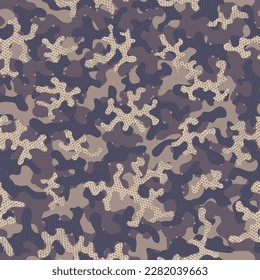 Brown Repeated Halftone Graphic Pattern. Green Camouflage Seamless Pattern. Desert Seamless Abstract Vector Camouflage. Autumn Seamless Digital Vector Background. Camouflage Fashion Camoflage