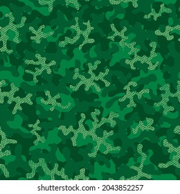 Marrón Repitió El Arte Gráfico Monocromo. El Patrón De Camuflaje Khaki No Es Impresionante. Envoltura de vectores de camo sin hilo. Patrón de vectores sin manchas de oliva. Textura de camuflaje verde