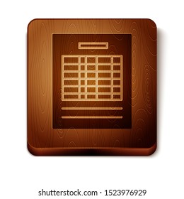 Brown Report file document icon isolated on white background. Checklist icon. Business concept. Wooden square button. Vector Illustration