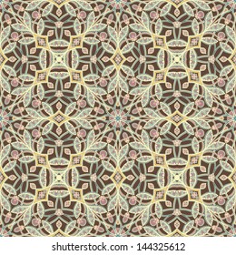 brown retro abstract floral pattern on a beige background. vector illustration 