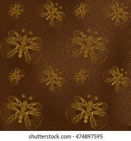 Brown retro butterfly pattern with halftones