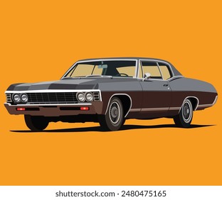 Ilustración vectorial de coche retro marrón