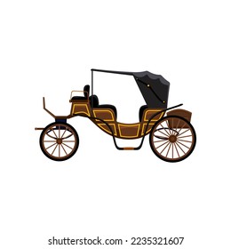 Brown retro cart for royals without horses vector illustration. Drawing of vintage carriage for king, queen or princess on white background. Antique, transportation, history concept