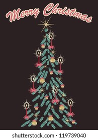 Brown retro Christmas tree card (eps10); jpg version also available