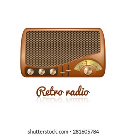 Brown retro classic radio with speaker and sound tuner isolated on white background vector illustration