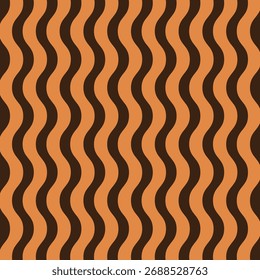 Brown retro groovy vertical waves seamless pattern, 60s and 70s vibes Vintage Geo Art earth color waves pattern Vector illustration. Trendy wave pattern Abstract stripes brown optical art wave line.