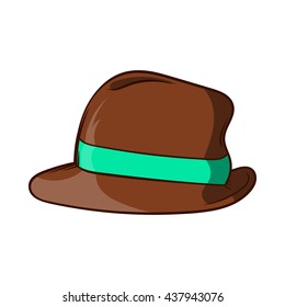 Brown retro hat icon, cartoon style