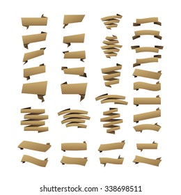 brown retro ribbons and labels collection isolated on beige art