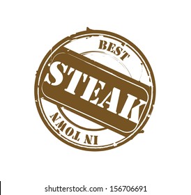 Brown retro round rubber stamp "Best steak in town" VECTOR