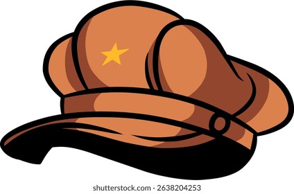 brown revolutionary leather hat,with yellow ornament star