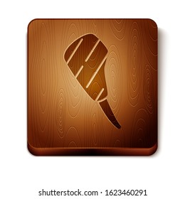 Brown Rib eye steak icon isolated on white background. Steak tomahawk. Piece of meat. Wooden square button. Vector Illustration