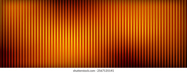 Brown ribbed glass background. Dark orange frosted reeded wallpaper. Colored corrugated glass texture for door, window, rooftop. Wavy striped blurry surface overlay. Vector backdrop