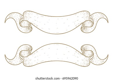 Brown ribbon scrolls. Hand drawn sketch. Vector illustration isolated on white background