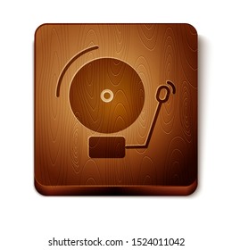 Brown Ringing alarm bell icon isolated on white background. Alarm symbol, service bell, handbell sign, notification symbol. Wooden square button. Vector Illustration