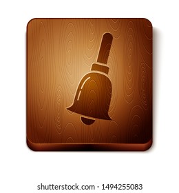 Brown Ringing bell icon isolated on white background. Alarm symbol, service bell, handbell sign, notification symbol. Wooden square button. Vector Illustration