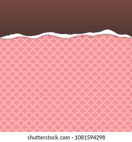 Brown ripped paper vector with pink wafer pattern background.
