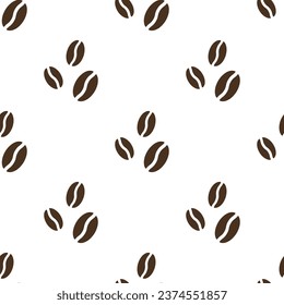 Brown roasted coffee beans on white background. Vector seamless pattern. Best for textile, cafe decoration, wallpapers, wrapping paper, package and web design.