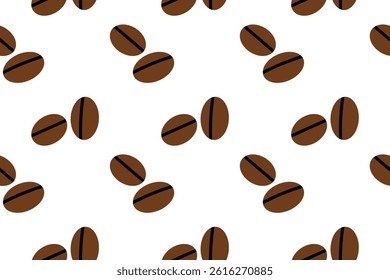 Brown roasted coffee beans seamless pattern on white background