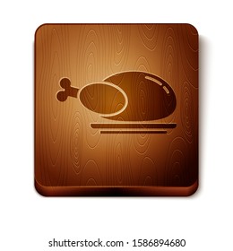 Brown Roasted turkey or chicken icon isolated on white background. Wooden square button. Vector Illustration