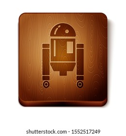 Brown Robot icon isolated on white background. Wooden square button. Vector Illustration