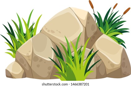 Brown rock with green grass on top illustration