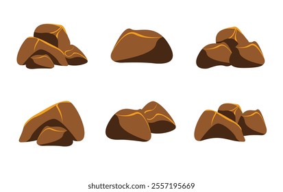 Brown rock stones vector set, collection of cartoon stone illustration, cartoon stone rock clip art