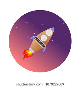 Brown rocket in space among the stars. Children's illustration