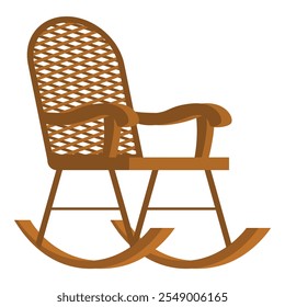 Brown rocking chair relaxing furniture with curved backrest and wooden frame, perfect for porch or living room