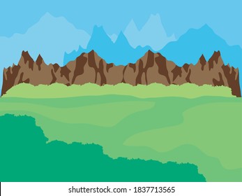 rocas marrones y paisajes forestales, diseño colorido, ilustración vectorial